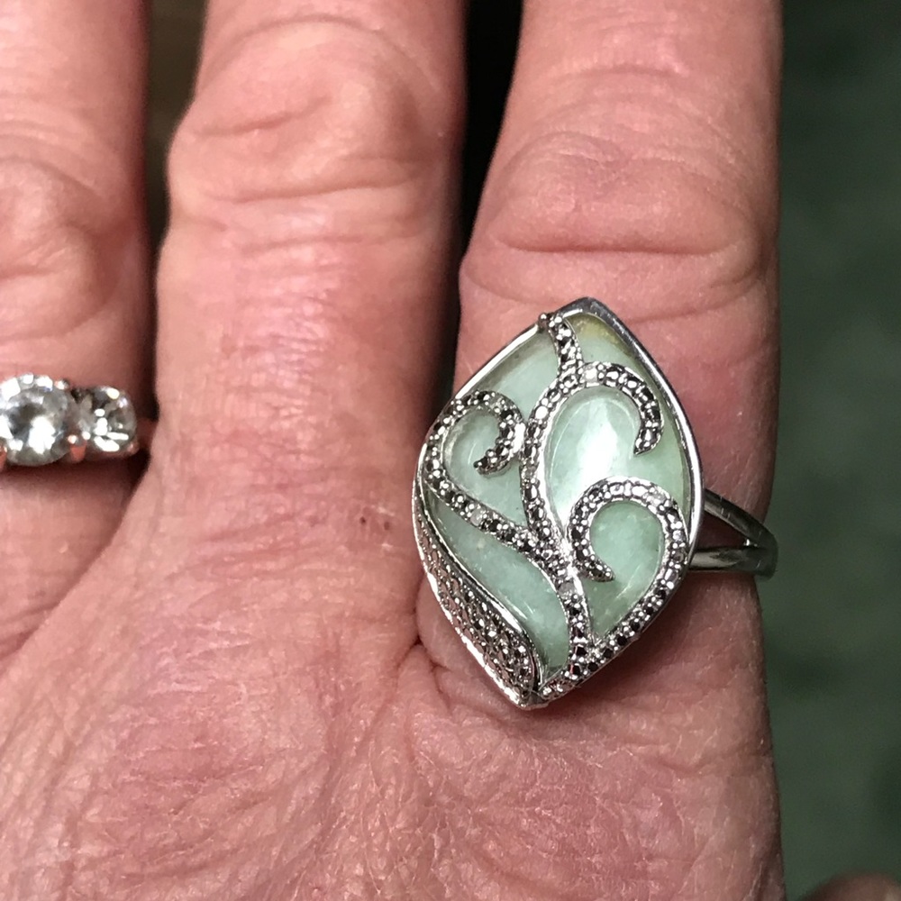 12ct Natural Jade Diamond & Sterling silver ring